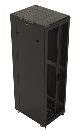 Hyperline TTB-3261-DD-RAL9004 Шкаф напольный 19-дюймовый, 32U, 1610x600х1000 мм (ВхШхГ), передняя и задняя распашные перфорированные двери (75%), ручка с замком, крыша нового типа, цвет черный (RAL 9004) (разобранный) - фото 2