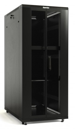 Hyperline TTB-4282-DD-RAL9004 Шкаф напольный 19-дюймовый, 42U, 2055x800х1200 мм (ВхШхГ), передняя и задняя распашные перфорированные двери (75%), ручка с замком, 2 вертикальных кабельных организатора, крыша нового типа, цвет черный (RAL 9004)(разобранный)