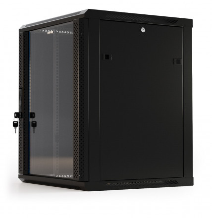 Hyperline TWB-0666-GP-RAL9004 Шкаф настенный 19-дюймовый (19"), 6U, 367x600х600мм, стеклянная дверь с перфорацией по бокам, ручка с замком, цвет черный (RAL 9004) (разобранный) - фото 5
