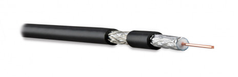 Hyperline COAX-RG6-500 (500 м) Кабель коаксиальный RG-6, 75 Ом (ТВ, SAT, CATV), однопроволочная жила 18 AWG, 1.02 мм, омедненная сталь, экран оплетка (60%) и фольга, внешний диаметр 6.9 мм, PVC, -20°C – +75°C, черный