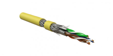 Hyperline ISFTP4-C6A-P26/7-PU-YL (500 м) Кабель для сетей Industrial Ethernet, экранированный S/FTP, общий экран оплетка, каждая пара в фольге, категория 6A, 4 пары 26 AWG, 4х2х0,48 мм, многопроволочные жилы, PU, желтый