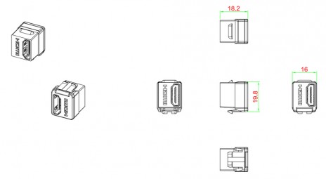 Hyperline KJ1-HDMI-AS18-WH Вставка формата Keystone Jack с проходным адаптером HDMI 2.0 (Type A), short body (18.2 мм), ROHS, белая - фото 2