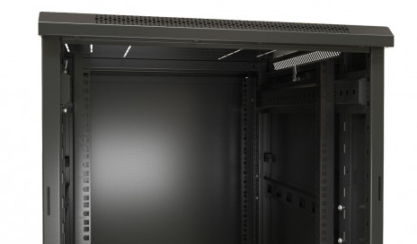 Hyperline TTB-3266-AS-RAL9004 Шкаф напольный 19-дюймовый, 32U, 1610x600х600 мм (ВхШхГ), передняя стеклянная дверь со стальными перфорированными боковинами, задняя дверь сплошная, ручка с замком, крыша нового типа, цвет черный (RAL 9004) (разобранный) - фото 8