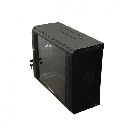 Hyperline TWS-0625-GP-RAL9004 Шкаф настенный 19-дюймовый (19"), 6U, 367х600х250, со стеклянной дверью, несъемные боковые панели, цвет черный (RAL 9004) (собранный) - фото 3