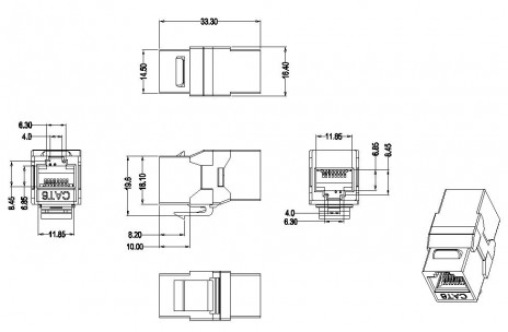 Hyperline CA2-KJ-C6-BK Проходной адаптер (coupler), RJ-45(8P8C) формата Keystone Jack, категория 6, 4 пары, черный - фото 2