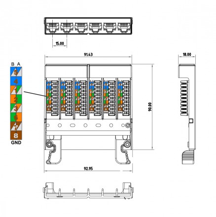 Hyperline PPTR-CSS-1-6xRJ45-C6A-SH-STL Кассета для медных претерминированных решений, 6 экранированных портов RJ-45 категории 6A - фото 2