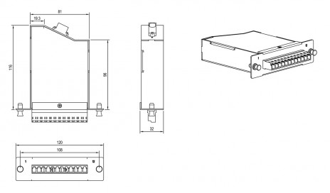 Hyperline FO-CSS-W120H32-503-1MTPM-12LC-AQ Волоконно-оптическая кассета 1xMTP (папа), 120x32 мм, 12LC адаптеров (цвет aqua), 12 волокон, OM3 - фото 2