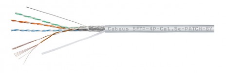 Cabeus SFTP-4P-Cat.5e-PATCH-GY Кабель витая пара экранированная SFTP (SF/UTP), категория 5e, 4 пары, многожильный (305 м), PVC нг(А)-LS