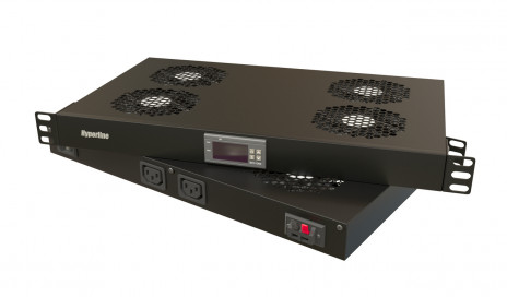 Hyperline TRFA-WB-MICR-4F-RAL9004 Модуль вентиляторный 19", 1U, глубиной 290мм, с термостатом и 4-я вентиляторами, номинальная мощность 70.40 Вт, датчик температуры с кабелем, кабель питания C13-Schuko 1.8м, цвет черный (RAL 9004) - фото 3