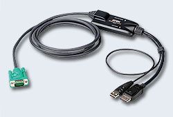 ATEN CV190-AT Адаптер, консоли, USB, SPHD-15, Male>USB, A-тип, Male, +, DisplayPort, Male, пласт.корпус, (для, подключения, квм-переключателей, с, видеовыходом, VGA, к, компьютеру, с, видеовходом, DP;огранич.совместимости!)