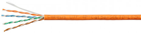 Cabeus UTP-4P-Cat.5e-SOLID-LSZH Кабель витая пара UTP (U/UTP), категория 5e, 4 пары (24 AWG), одножильный, оранжевый, LSZH, нг(А)-HF, (305 м), системная гарантия