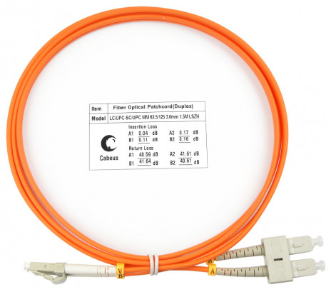 Cabeus FOP-62-LC-SC-1,5m Шнур оптический duplex LC-SC 62,5/125 mm 1,5м LSZH, оранжевый