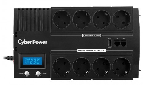 CyberPower BR1000ELCD Линейно-интерактивный ИБП, аппрокс синус, 1000ВА/600Вт, LCD/USB/RJ11/RJ45 (8 Schuko) (12В /9Ач х 1)