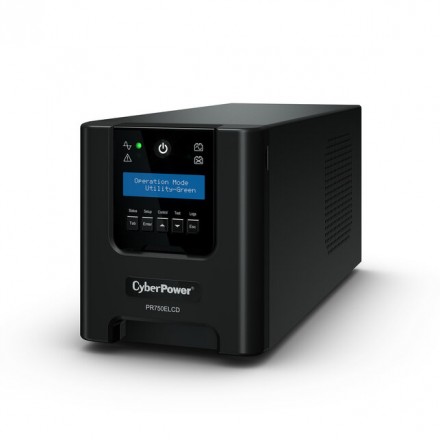 CyberPower PR750ELCD Линейно-интерактивный ИБП, чистый синус, 750VA/675W LCD/USB/RS-232/EPO/SNMPslot (6 IEC С13) (12В /7Ач х 2)