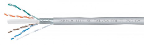 Cabeus UTP-4P-Cat.6a-SOLID-PVC-GY Кабель витая пара UTP (U/UTP), категория 6A, 4 пары (23 AWG), одножильный, PVC нг(А)-LS, серый (305 м)