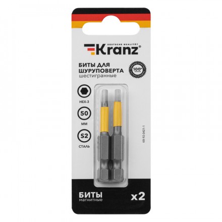 Kranz KR-92-0421-1 Бита шестигранная для шуруповерта HEX3х50 мм (2 шт./уп.) - фото 3