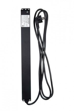 Hyperline SHE19-9SH-2.5EU Блок розеток для 19" шкафов, горизонтальный, 9 розеток Schuko, кабель питания 2.5м (3х1.5мм2) с вилкой Schuko 16A, 250В, 482.6x44.4x44.4мм (ШхГхВ), корпус алюминий, цвет черный - фото 5