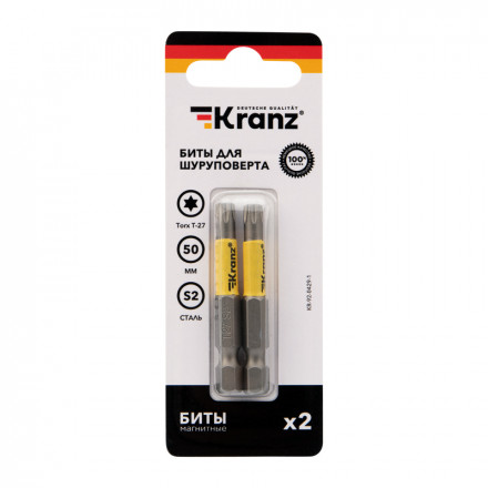 Kranz KR-92-0429-1 Бита для шуруповерта Torx T27х50 мм (2 шт./уп.) - фото 3