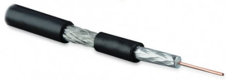 Hyperline COAX-RG59-OUTDOOR-500 (500 м) Кабель коаксиальный RG-59, 75 Ом, однопроволочная жила 20 AWG, 0.81 мм, омедненная сталь, экран оплетка (67%) и фольга, внешний диаметр 6.1 мм, PE, внешний -40°C – +80°C, черный