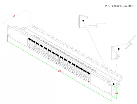 Hyperline PP3-19-16-8P8C-C6-110D Патч-панель 19", 1U, 16 портов RJ-45, категория 6, Dual IDC, ROHS, цвет черный (задний кабельный организатор в комплекте) - фото 5