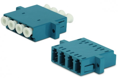 Hyperline FA-P11Z-QLC/QLC-N/WH-BL Оптический проходной адаптер LC-LC, SM, quadro, 4 волокна, корпус пластиковый, синий, белые колпачки