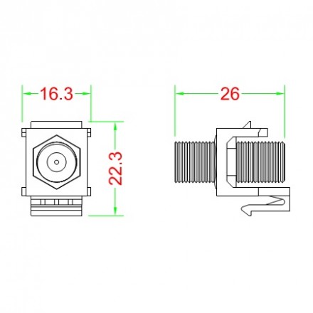 Hyperline KJ1-FCON-3G-N-WH Вставка формата Keystone Jack с проходным адаптером F-типа, nickel plated, 3ГГц, ROHS, белая - фото 2