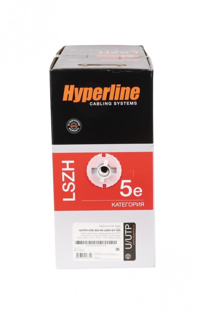 Купить Hyperline UUTP4-C5E-S24-IN-LSZH-GY-305 (305 м) Кабель витая пара .