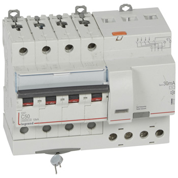 LEGRAND 411191 Дифференциальный автоматический выключатель, серия DX3, 50A, 30mA, 4-полюсный, тип AC
