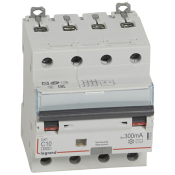 LEGRAND 411204 Дифференциальный автоматический выключатель, серия DX3, 10A, 300mA, 4-полюсный, тип AC