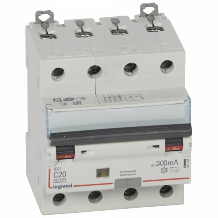 LEGRAND 411206 Дифференциальный автоматический выключатель, серия DX3, 20A, 300mA, 4-полюсный, тип AC