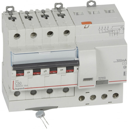 LEGRAND 411210 Дифференциальный автоматический выключатель, серия DX3, 50A, 300mA, 4-полюсный, тип AC