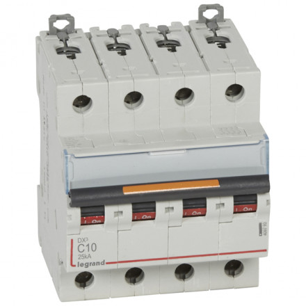 LEGRAND 409793 Автоматический выключатель, серия DX3, C10A, 25кА, 4-полюсный