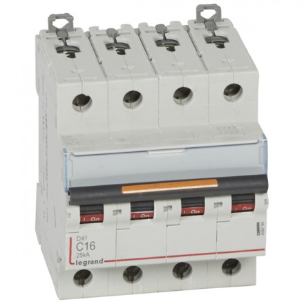LEGRAND 409794 Автоматический выключатель, серия DX3, C16A, 25кА, 4-полюсный