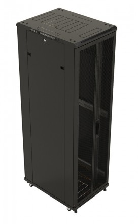 Hyperline TTB-4262-DD-RAL9004 Шкаф напольный 19-дюймовый, 42U, 2055x600х1200 мм (ВхШхГ), передняя и задняя распашные перфорированные двери (75%), ручка с замком, крыша нового типа, цвет черный (RAL 9004) (разобранный) - фото 2