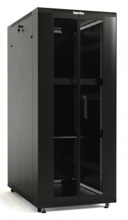 Hyperline TTB-4266-DD-RAL9004 Шкаф напольный 19-дюймовый, 42U, 2055x600х600 мм (ВхШхГ), передняя и задняя распашные перфорированные двери (75%), ручка с замком, крыша нового типа, цвет черный (RAL 9004) (разобранный)