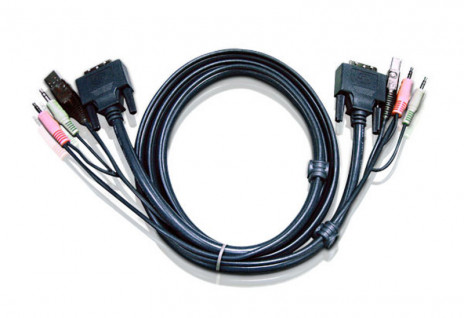 ATEN 2L-7D05UD Шнур, мон+клав+мышь USB+аудио, DVI-D Dual Link+USB A-Тип+2xRCA=>DVI-D Dual Link+USB B-Тип+2xRCA, Male-Male, опрессованный, 5 метр., черный