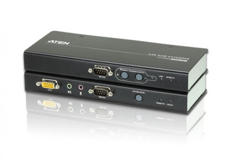 ATEN CE750A-AT-G Удлинитель, SVGA+KBD&MOUSE USB+AUDIO+RS232, 200 метр., 1xUTP Cat5e, SPHD15+HD-DB15+2xUSB A-тип+2xMINI JACK+DB9, Female, c KVM-шнуром USB 1.8м, Б.П. 220> 5.3V, (макс.разр 1920х1200 60Hz (30м)/1600х1200 60Hz (150м)/1280x1024 60Hz (200м))