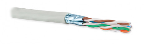 Hyperline UFTP4-C6A-S23-IN-LSZH-GY (на отрез) Кабель витая пара, экранир. U/FTP, без общего экрана, каждая пара в фольге, категория 6A, 4 пары 23 AWG, 4х2х0,57 мм, однопров.жилы, LSZH, нг(А)-HF, внутр.-40°C – +75°C, серый, системная гарантия 25 лет