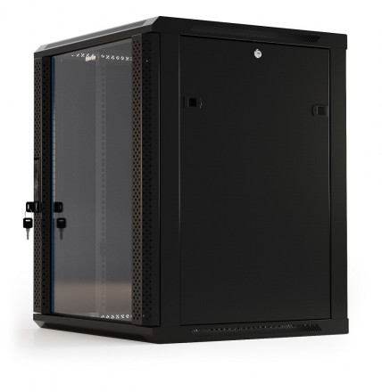Hyperline TWB-0445-GP-RAL9004 Шкаф настенный 19-дюймовый (19"), 4U, 278x600х450мм, стеклянная дверь с перфорацией по бокам, ручка с замком, цвет черный (RAL 9004) (разобранный) - фото 4