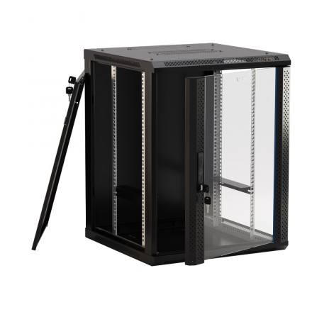 Hyperline TWB-0945-GP-RAL9004 Шкаф настенный 19-дюймовый (19"), 9U, 500x600х450мм, стеклянная дверь с перфорацией по бокам, ручка с замком, цвет черный (RAL 9004) (разобранный) - фото 4