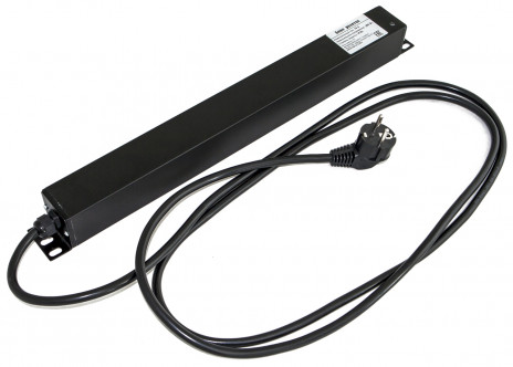 Hyperline SHE19-7SH-AV-2.5EU Блок розеток для 19" шкафов, горизонтальный, 7 розеток Schuko, амперметр/вольтметр, кабель питания 2.5м (3х1.5мм2) с вилкой Schuko 16A, 250В, 482.6x44.4x44.4мм (ШхГхВ), корпус алюминий, черный - фото 2
