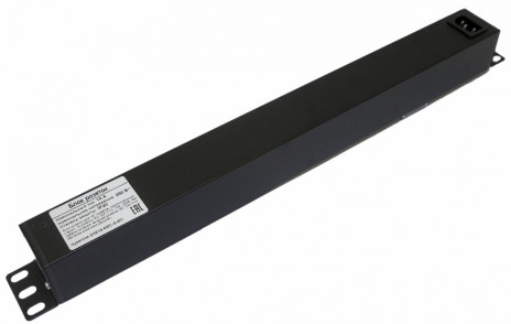 Hyperline SHE19-6IEC-S-IEC Блок розеток для 19" шкафов, горизонтальный, 6 розеток IEC320 C13, выключатель с подсветкой, без кабеля питания, входной разъем IEC320 C14 10A, 250В, 482.6x44.4x44.4мм (ШхГхВ), корпус алюминий, черный - фото 2