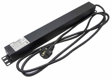 Hyperline SHE19-8IEC-S-2.5EU Блок розеток для 19" шкафов, горизонтальный, 8 розеток IEC320 C13, выключатель с подсветкой, кабель питания 2.5м (3х1.5мм2) с вилкой Schuko 16A, 250В, 482.6x44.4x44.4мм (ШхГхВ), корпус алюминий, черный - фото 2