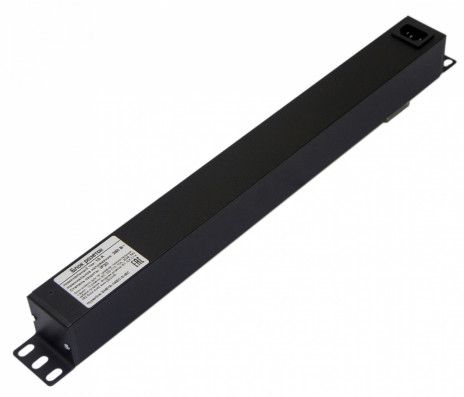 Hyperline SHE19-10IEC-S-IEC Блок розеток для 19" шкафов, горизонтальный, 10 розеток IEC320 C13, выключатель с подсветкой, без кабеля питания, входной разъем IEC320 C14 10A, 250В, 482.6x44.4x44.4мм (ШхГхВ), корпус алюминий, черный - фото 2
