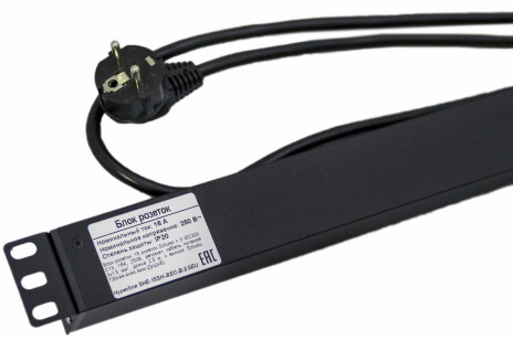 Hyperline SHE-15SH-3IEC-B-2.5EU Блок розеток, вертикальный, 15 розеток Schuko, 3 розетки IEC320 C13, автоматический выключатель, кабель питания 2.5м (3х1.5мм2) с вилкой Schuko 16A, 250В, 1040x44.4x44.4мм (ДхШхВ), корпус алюминий, черный - фото 3