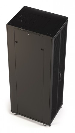 Hyperline TTR-2266-DD-RAL9005 Шкаф напольный 19-дюймовый, 22U, 1166x600х600 мм (ВхШхГ), передняя и задняя распашные перфорированные двери (75%), ручка с замком, цвет черный (RAL 9005) (разобранный) - фото 3