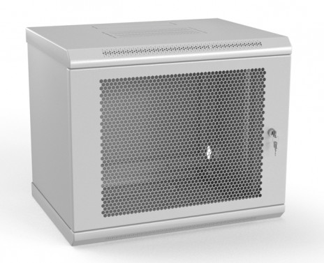 Hyperline TWL-1245-SD-RAL7035 Шкаф настенный 19-дюймовый (19"), 12U, 650x600х450мм, металлическая перфорированная дверь, несъемные стенки, 1 пара профилей, цвет серый (RAL 7035) (собранный)
