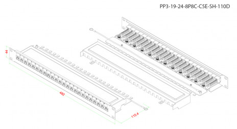 Hyperline PP3-19-24-8P8C-C5E-SH-110D Патч-панель 19", 1U, 24 порта RJ-45 полн. экран., категория 5e, Dual IDC, ROHS, цвет черный - фото 3