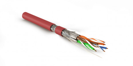 Hyperline SFTP4-C7A-S23-IN-LSZH-RD-500 (500 м) Кабель витая пара, экранированный S/FTP, общий экран оплетка, каждая пара в фольге, категория 7A (1000MHz), 4 пары 23 AWG, 4х2х0,58 мм, однопроволочные жилы, LSZH, нг(А)-HF, внутренний -40°C – +75°C, красный