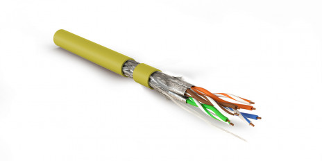 Hyperline SFTP4-C7A-S23-IN-LSZH-YL-500 (500 м) Кабель витая пара, экранированный S/FTP, общий экран оплетка, каждая пара в фольге, категория 7A (1000MHz), 4 пары 23 AWG, 4х2х0,58 мм, однопроволочные жилы, LSZH, нг(А)-HF, внутренний -40°C – +75°C, желтый